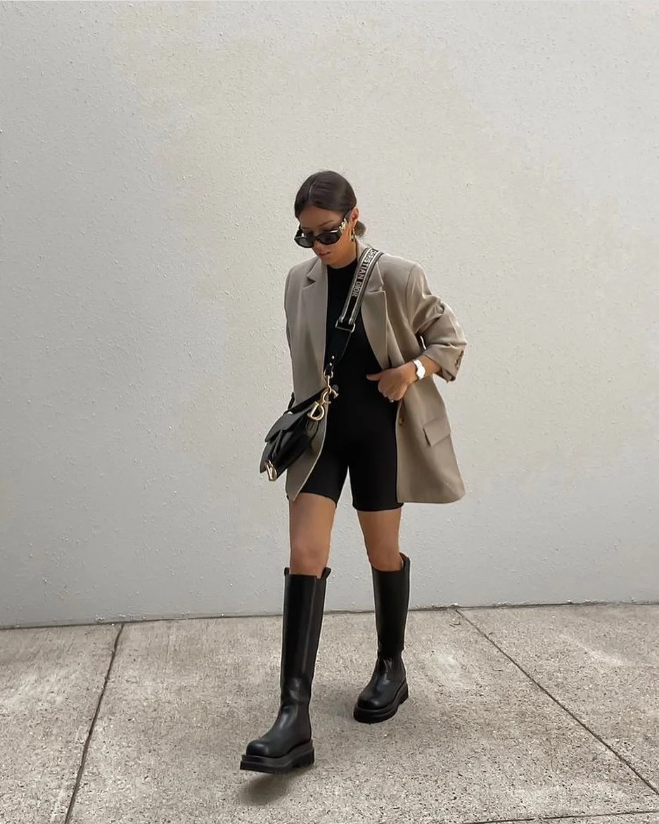 fall outfits with boots 2026 Oversized Blazers and Riding Boots for a Fashion Editor Aesthetic