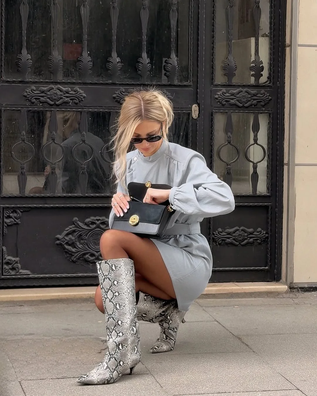 fall outfits with boots 2026 Snake Print Boots That Instantly Elevate a Simple Dress