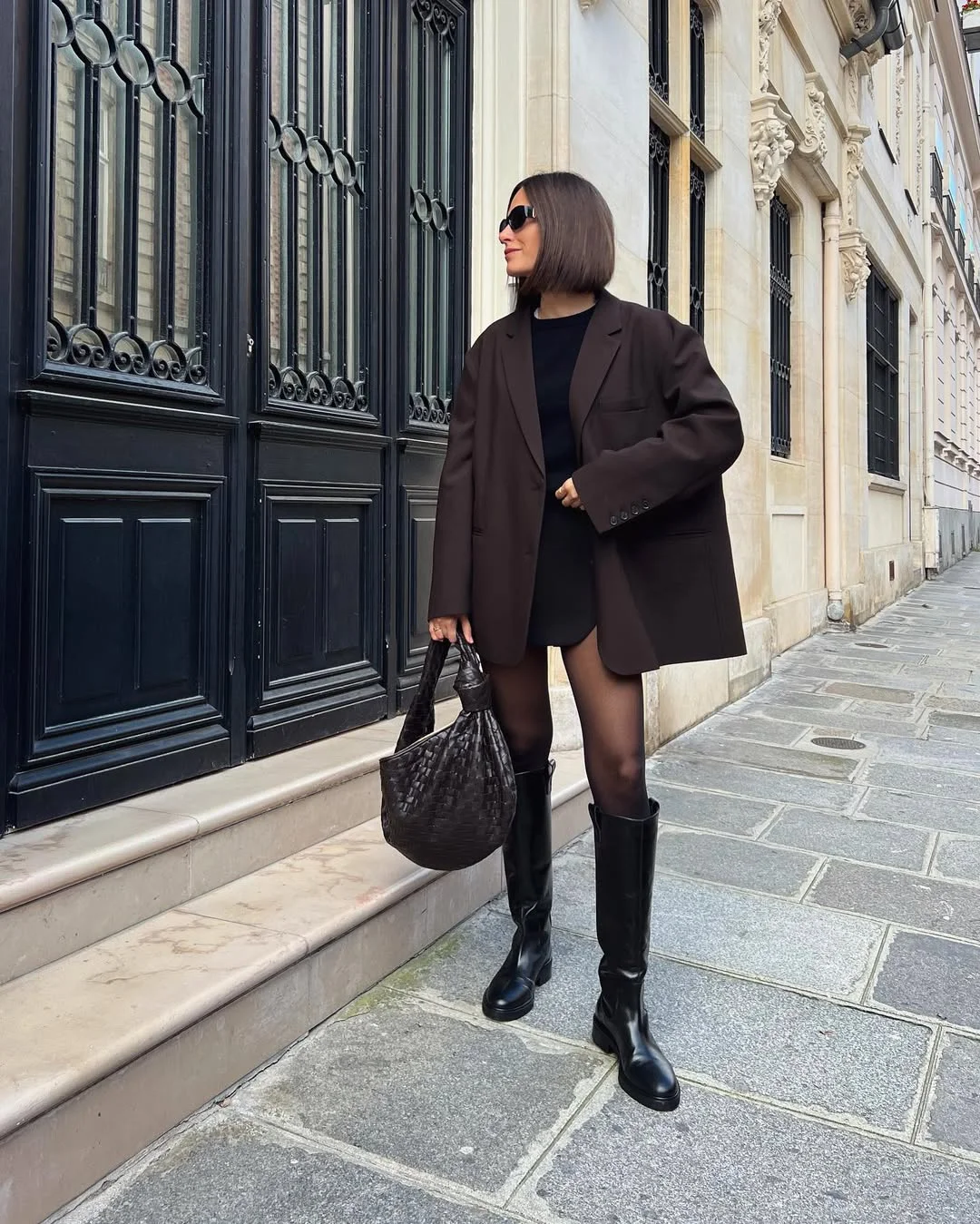 fall outfits with boots 2026 Monochrome Black Layers with Tall Boots for a Chic Night Out