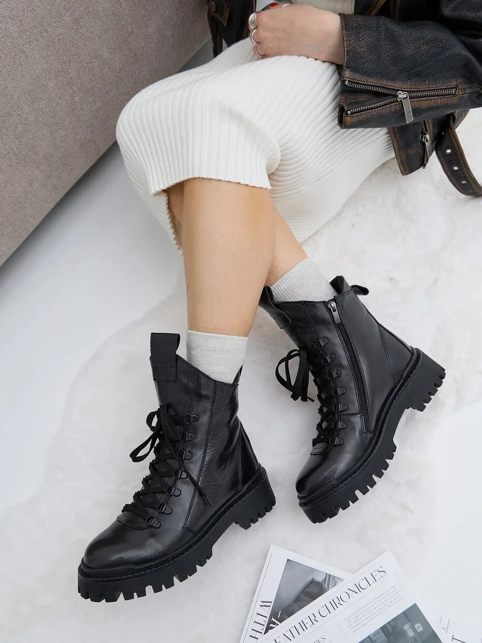fall outfits with boots 2026 Lace-Up Combat Boots and Knit Dresses for Cool-Weather Contrast