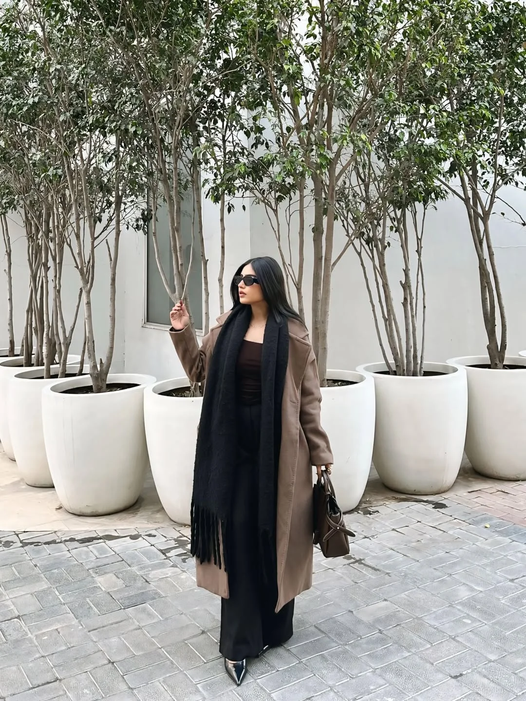 fall outfits with coat 2026 Long Coat and Black Scarf for Elevated Minimalism