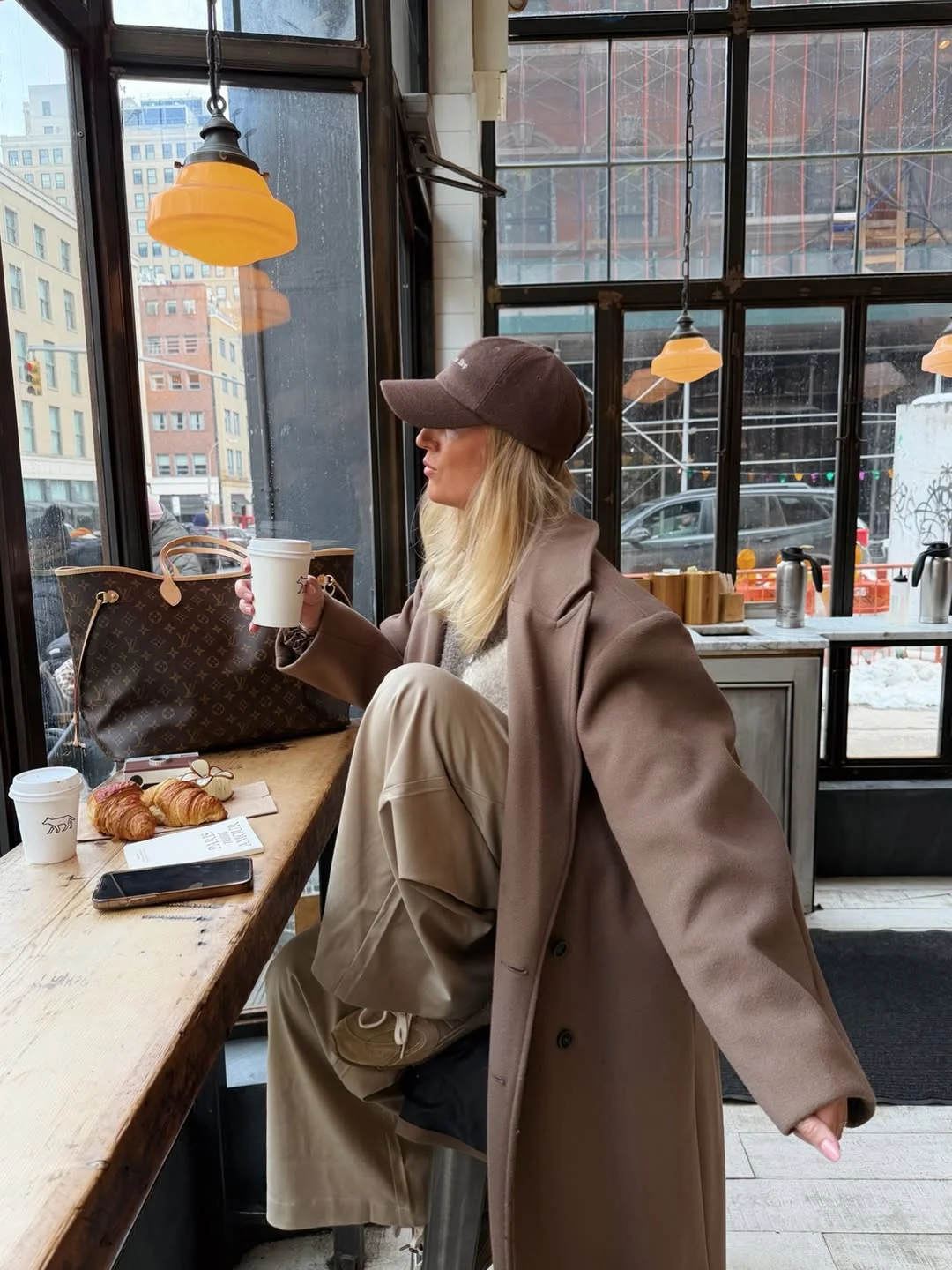 fall outfits with coat 2026 Coffee Run Chic in Warm Brown Layers