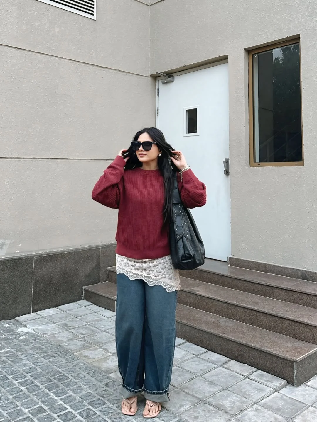 fall outfits with sweater 2026 Burgundy Knits and Lace Layers for a Romantic Twist
