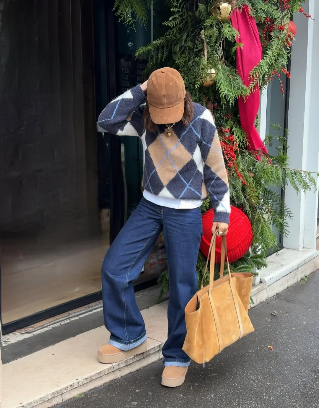 fall outfits with sweater 2026 Argyle Sweater and Denim for a Modern Preppy Revival
