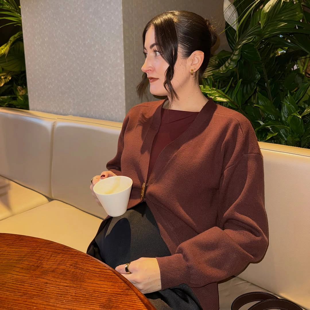 fall pregnancy outfits 2026 A Cozy Coffee Date Look Built Around Soft Autumn Layers
