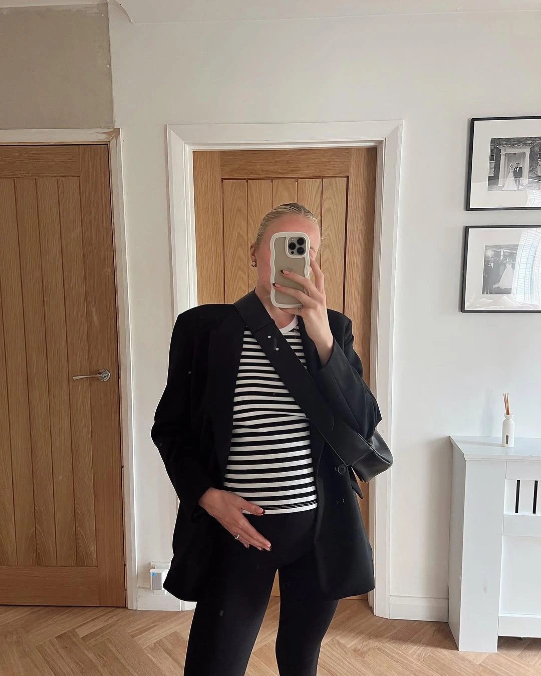 fall pregnancy outfits 2026 The Blazer And Stripes Formula I Never Get Tired Of