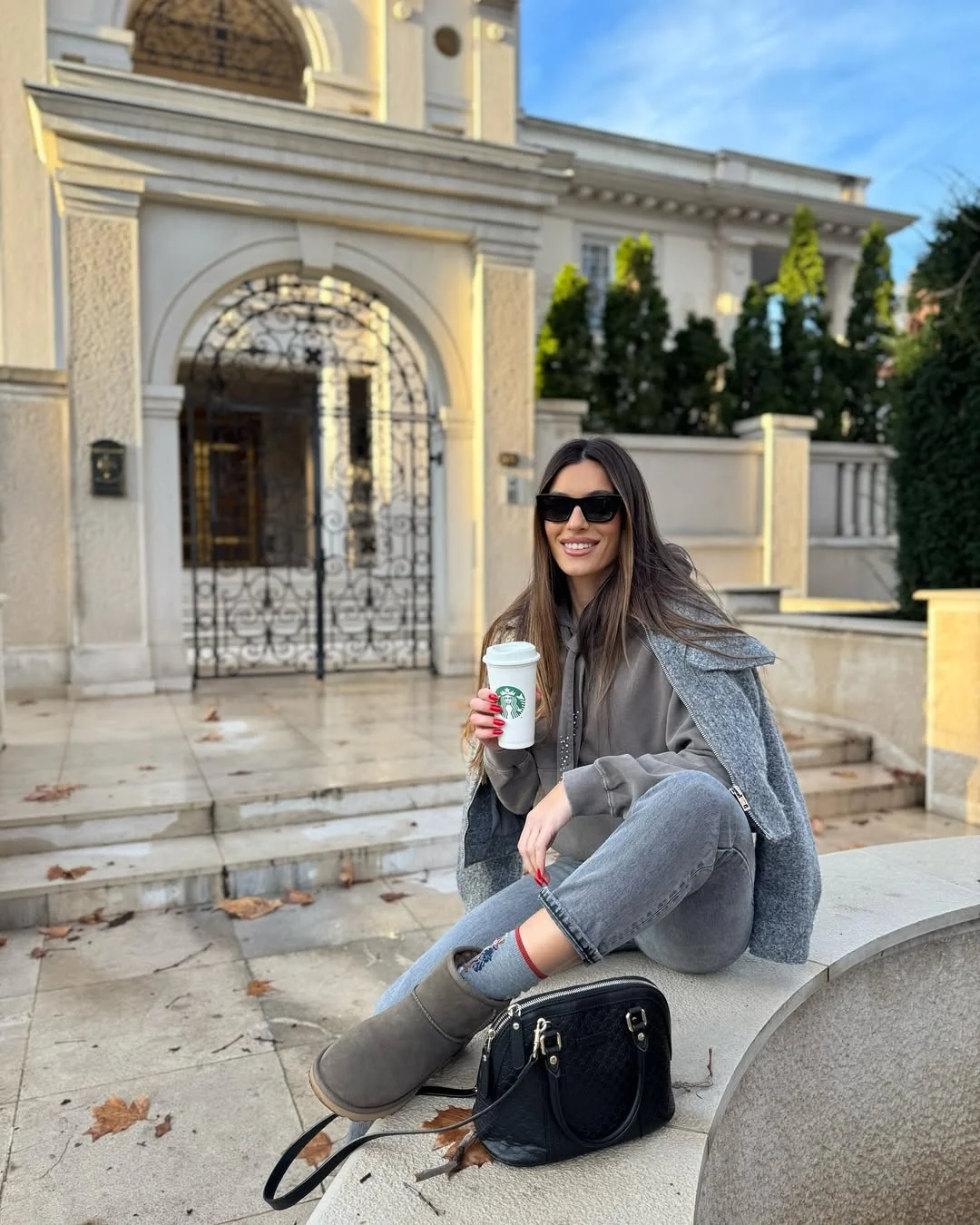 fall smart casual work outfit for women 2026 Cozy Gray Layers For Casual Office Mornings