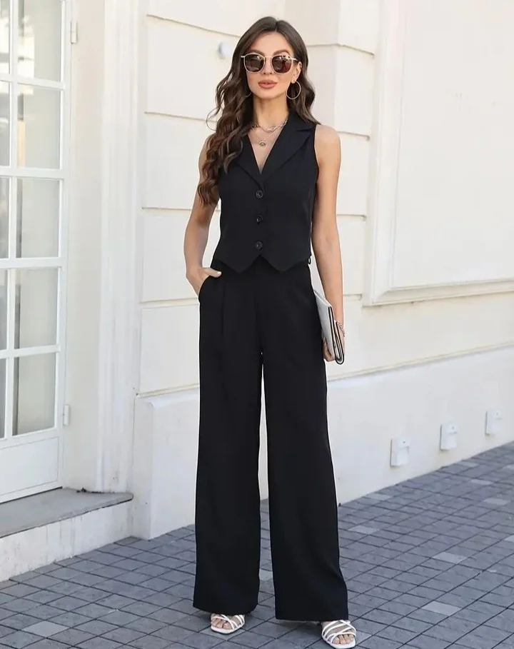 fall vest outfits for women 2026 The Modern Black Suit Vest Statement