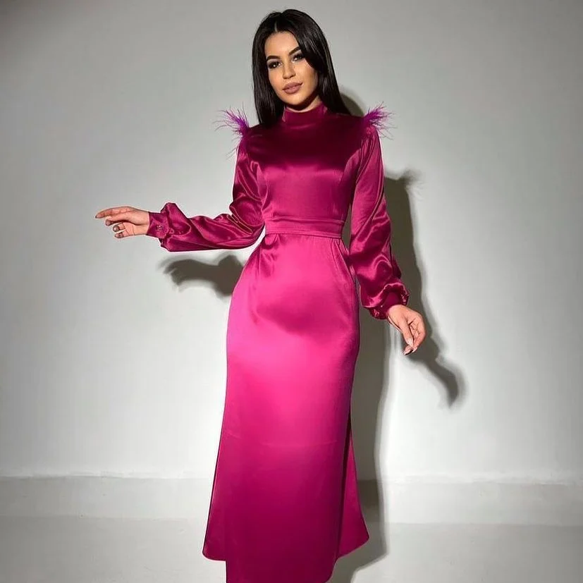 fall wedding guest dress 2026 Bold Fuchsia Satin for Glamorous Cocktail Attire Weddings