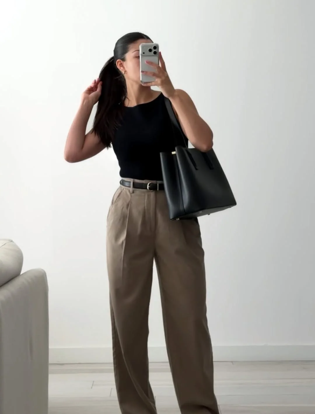 fall work outfits 2026 Black Knit Tops With Relaxed Tailored Pants