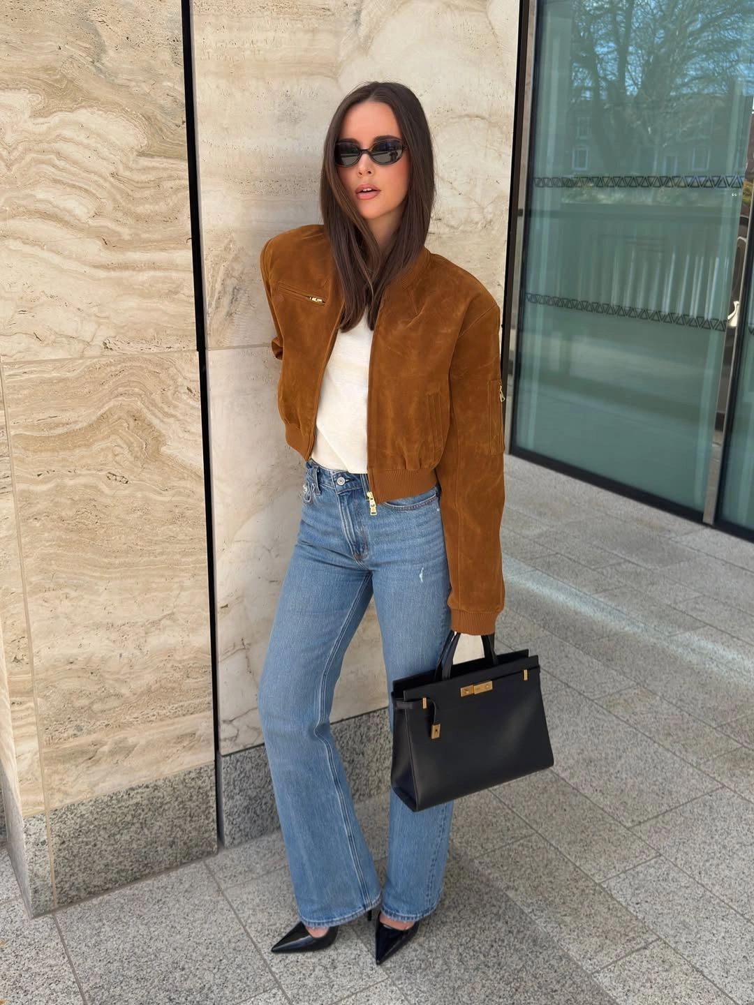 modest fall outfits 2026 Warm Cognac Suede and Denim for Timeless Autumn Style