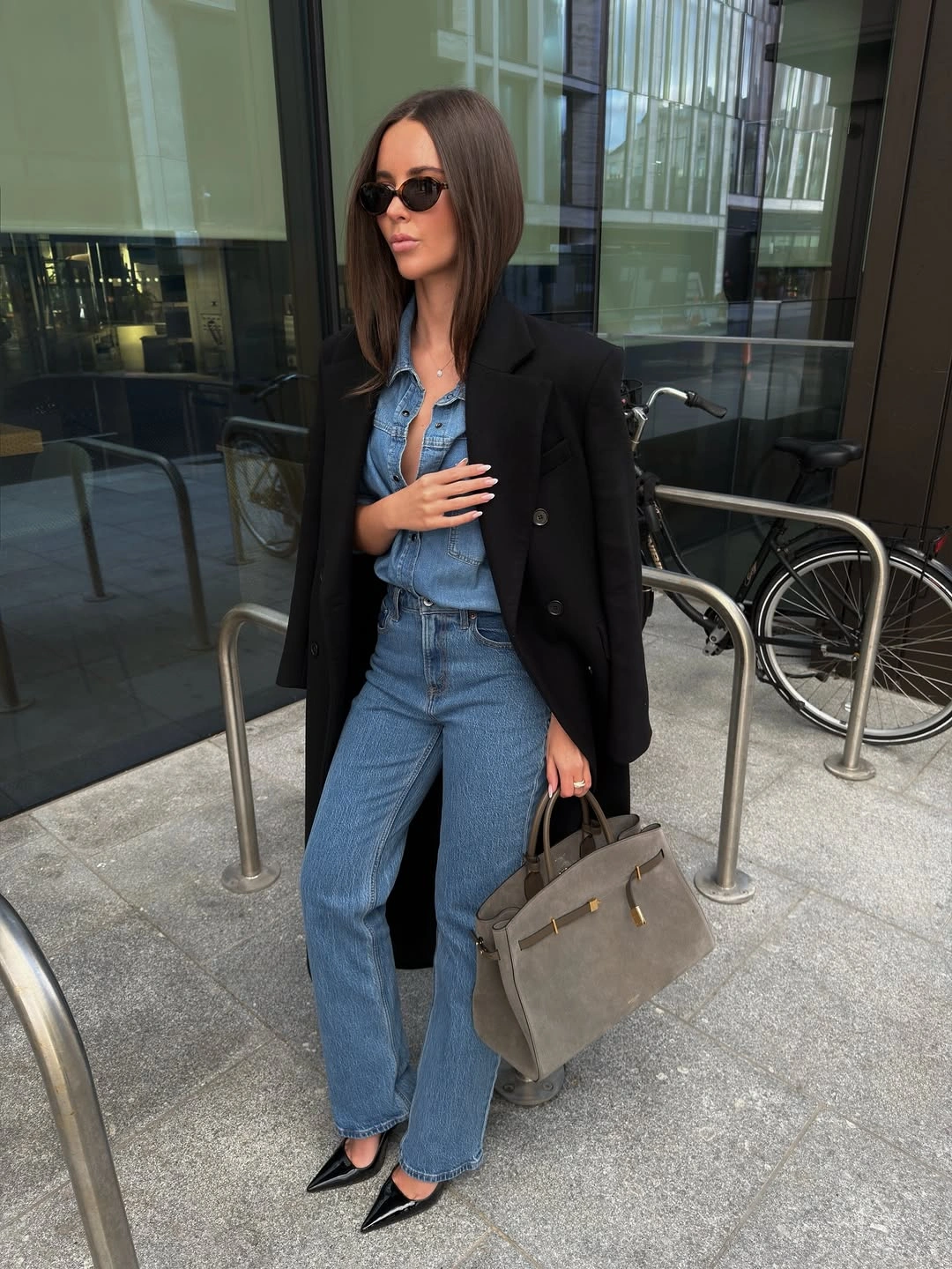 modest fall outfits 2026 Modern Denim Tailoring with a City-Chic Finish