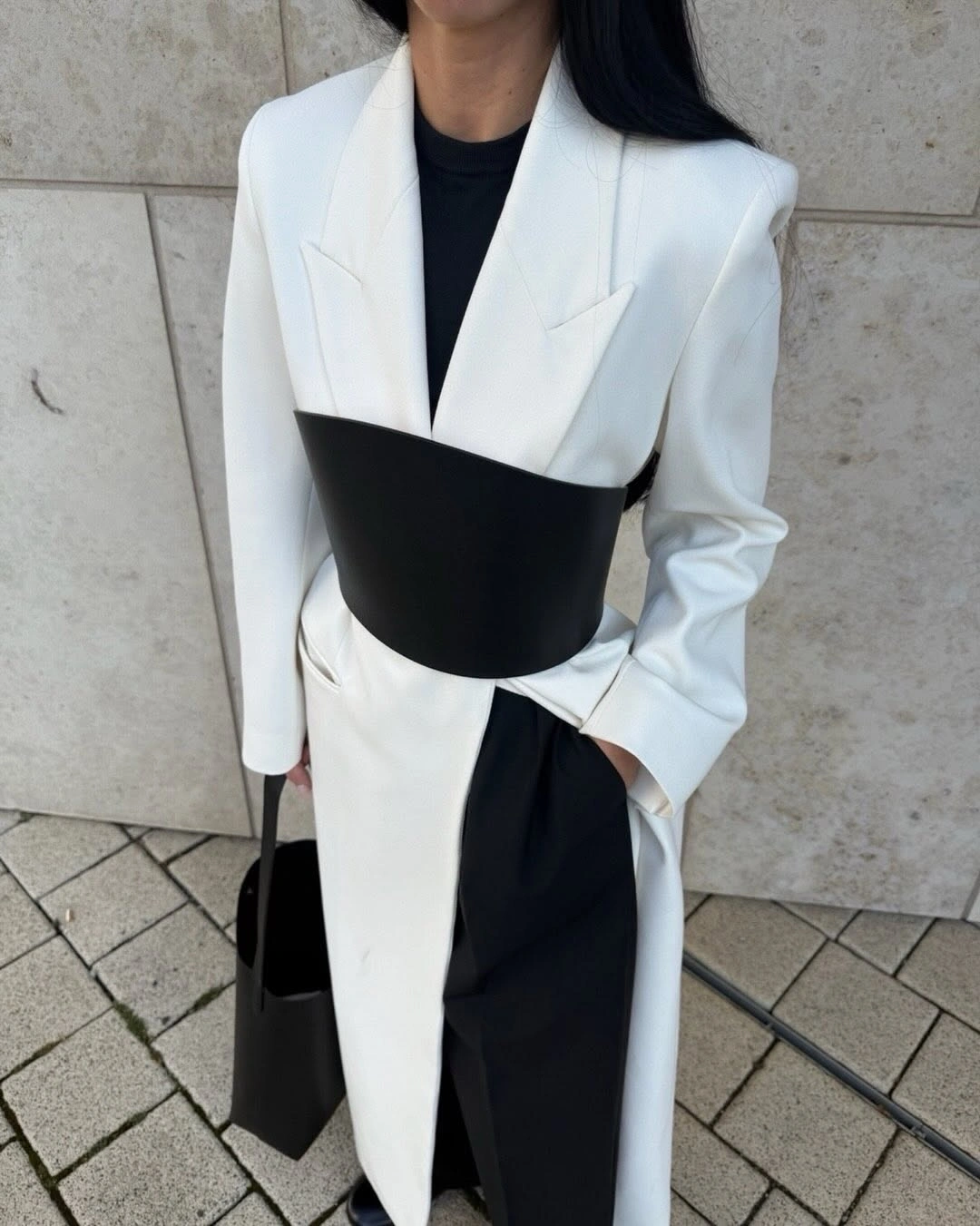nice fall outfits 2026 Sharp Black and White Tailoring With Architectural Details