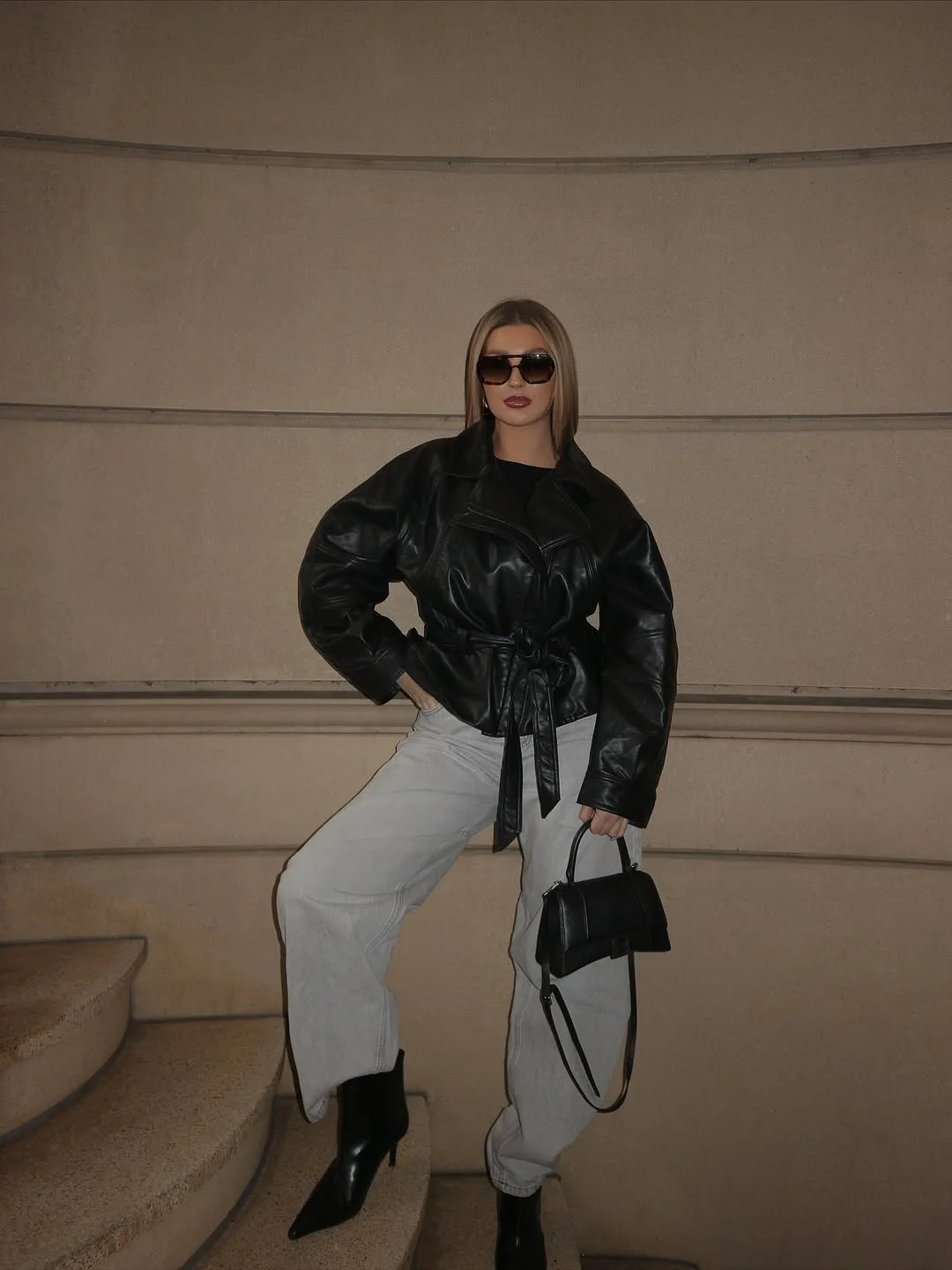 simple fall outfits 2026 Black Leather and Soft Denim Create a Powerful Contrast