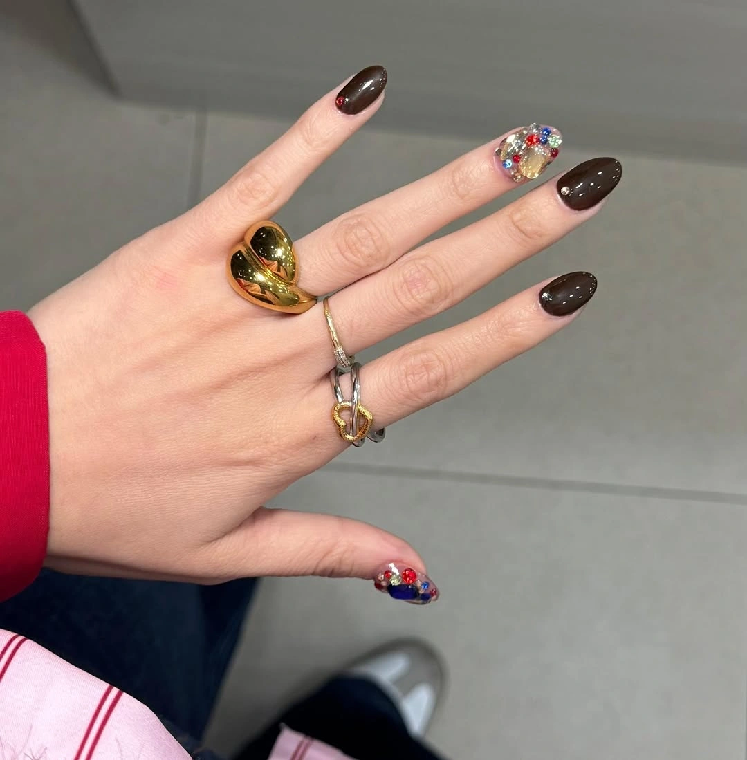 august nails color 2026 Chocolate Brown Nails with Jewel-Like Glamour