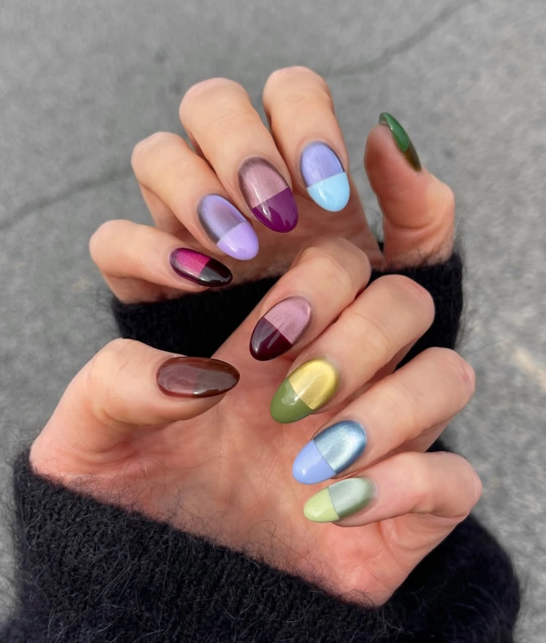 august nails ideas 2026 Color-Blocked Chrome That Makes Every Nail Feel Unique