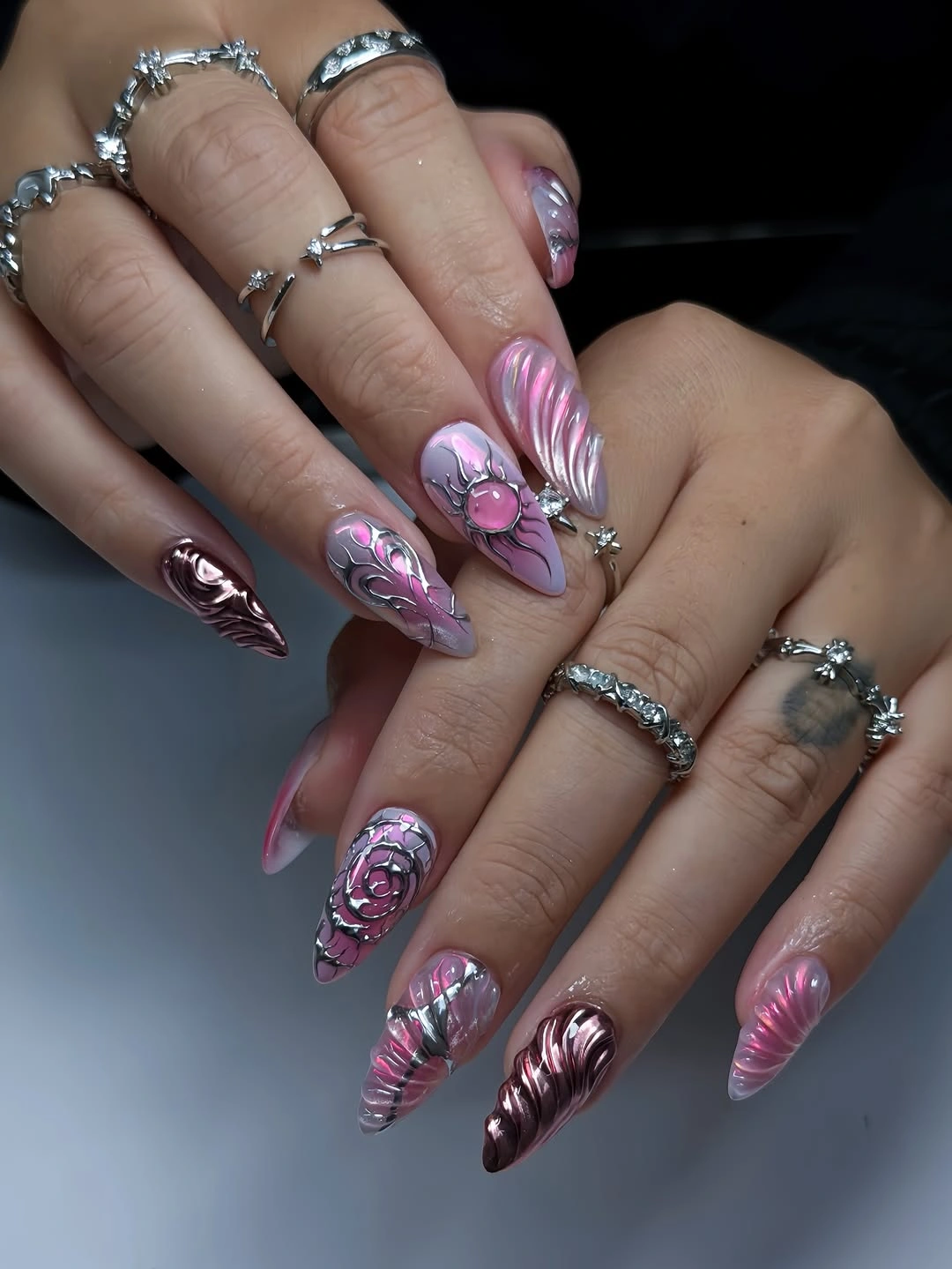 august nails ideas 2026 Pink Chrome Sculpture for Maximum Statement Style