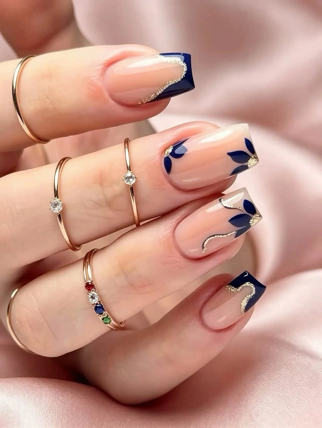 august nails ideas 2026 Deep Navy French Details with Modern Graphic Elegance