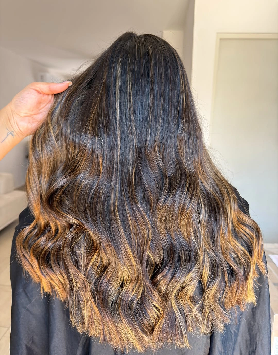 babylights hair ideas Golden Caramel Babylights for Deep Brunette Hair