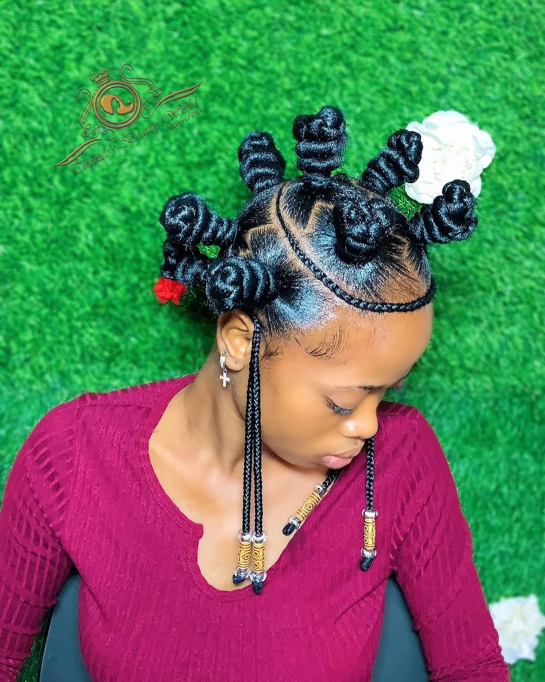bantu knots hairstyles Decorative Bantu Knots with Beaded Braided Accents