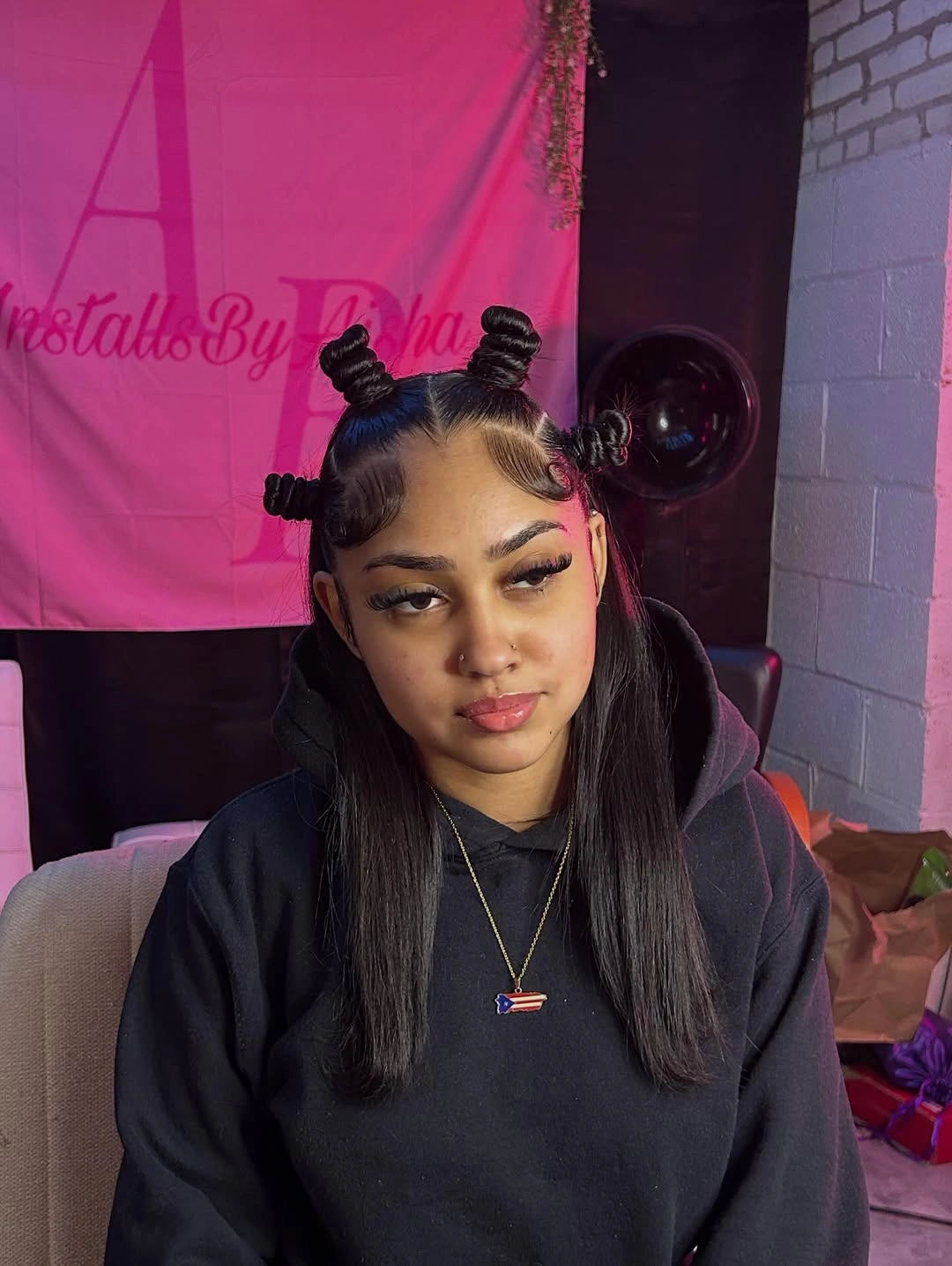 bantu knots hairstyles Minimalist Half-Up Bantu Knots on Sleek Straight Hair