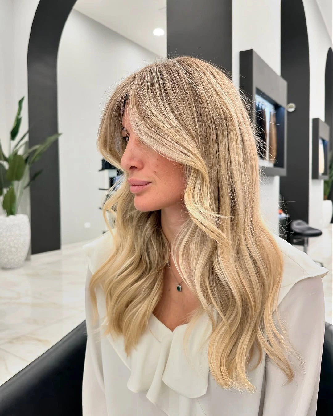 beige blond hair color Soft Golden Beige Blonde with Elegant Curtain Fringe