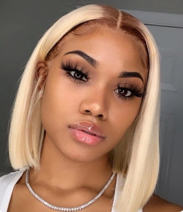 bob hairstyles for black women Platinum Blonde Sleek Bob With a Modern Middle Part