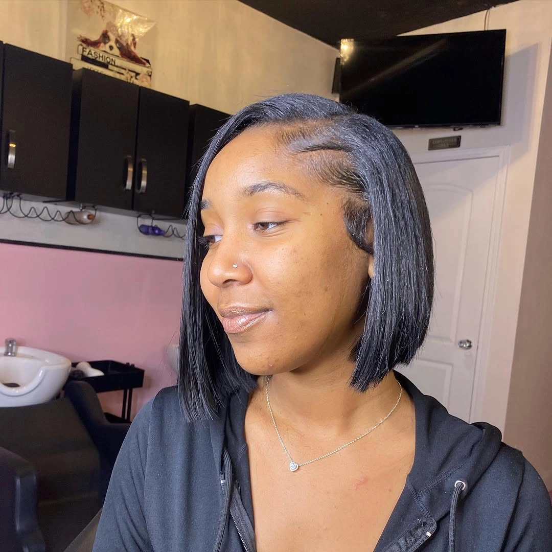 bob hairstyles for black women Short Sleek Black Bob With Side Swept Edges