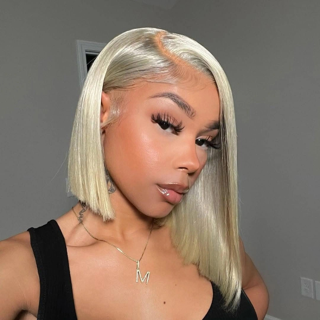 bob hairstyles for black women Platinum Blonde Straight Bob With a Modern Finish