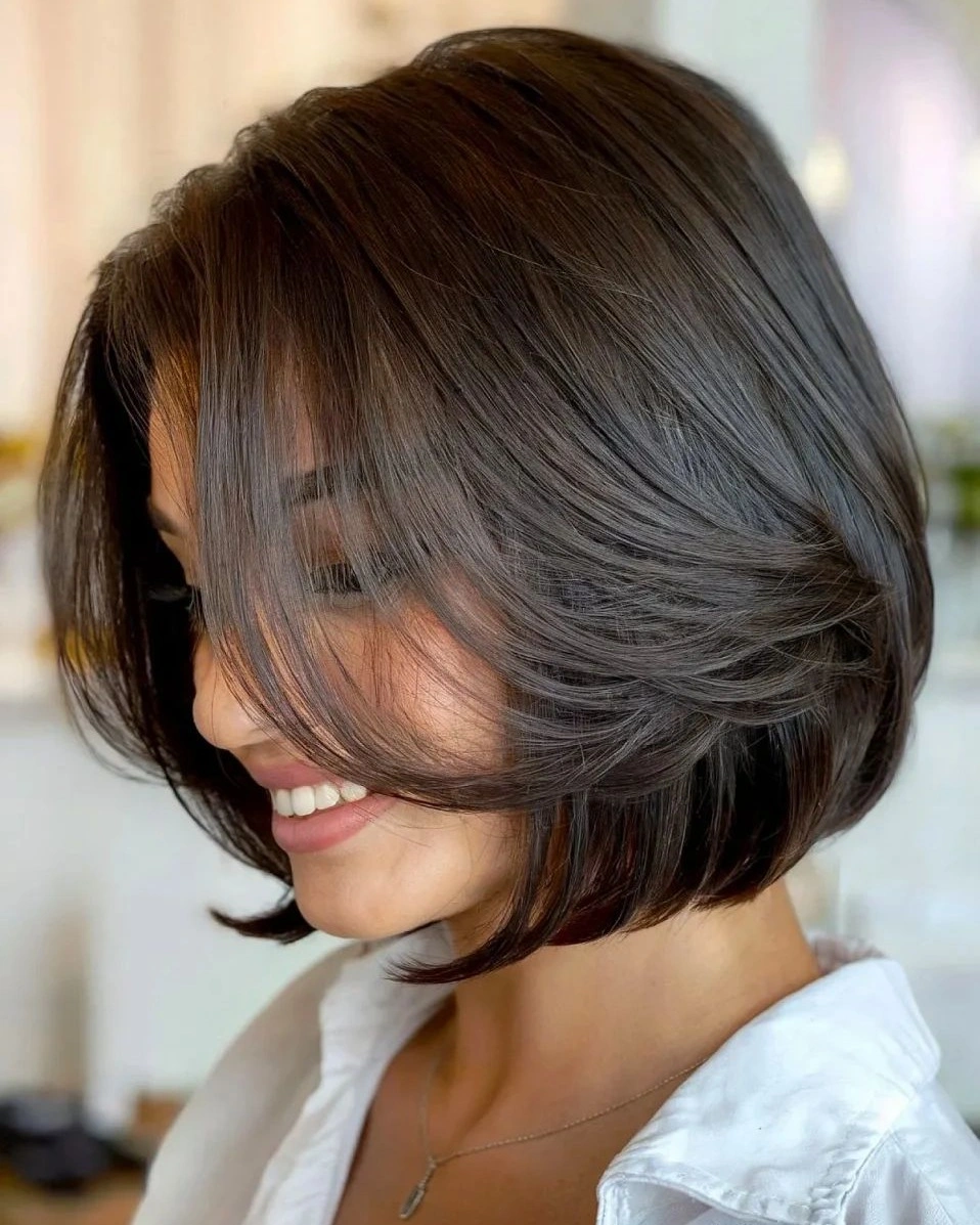 bobbed haircut for women Soft Layered Bob With Airy Curtain Movement