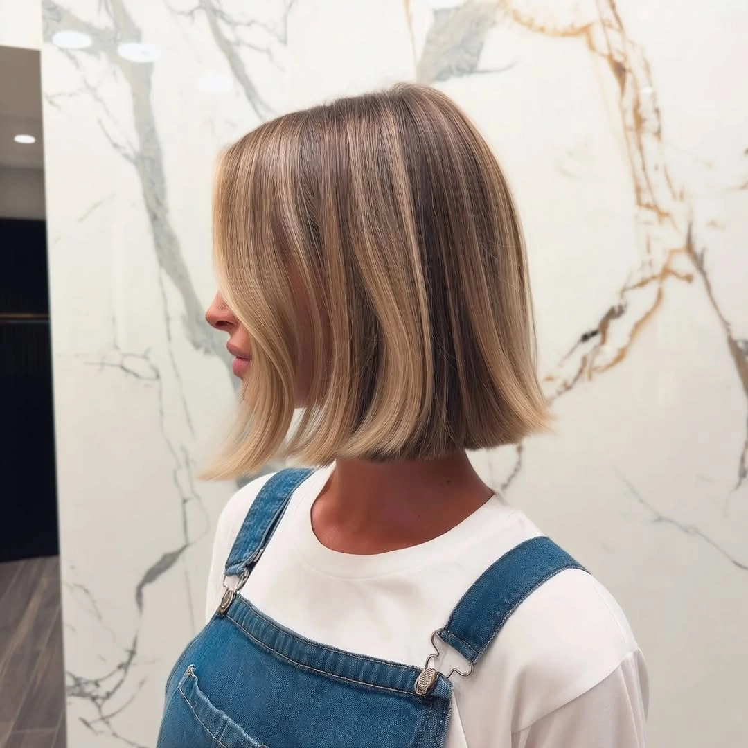 bobbed haircut for women Blunt Blonde Bob With Soft Money Piece