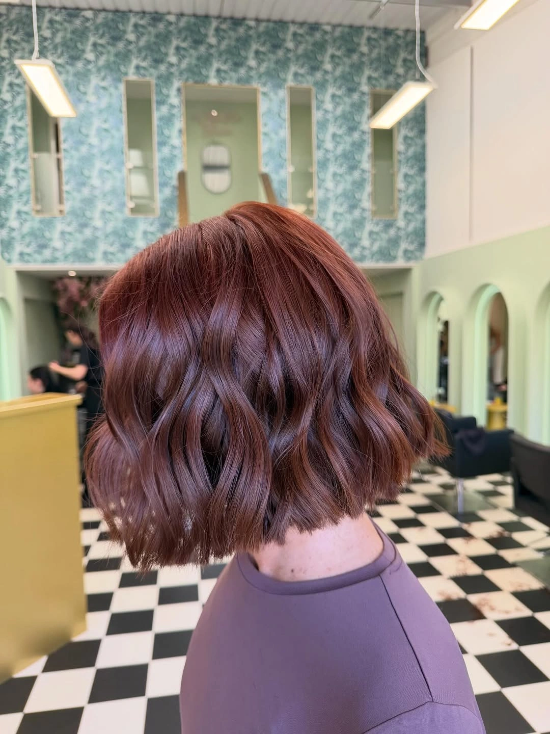 bobbed haircut for women Soft Chocolate Wavy Bob with Lived-In Shine