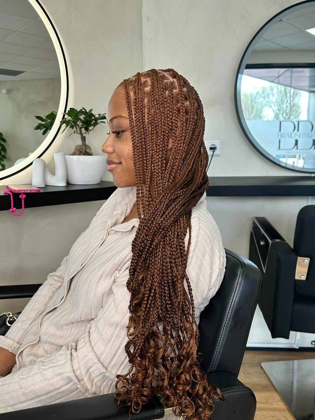 bora bora braids hairstyle Warm Cinnamon Braids Finished With Soft Spiral Curls