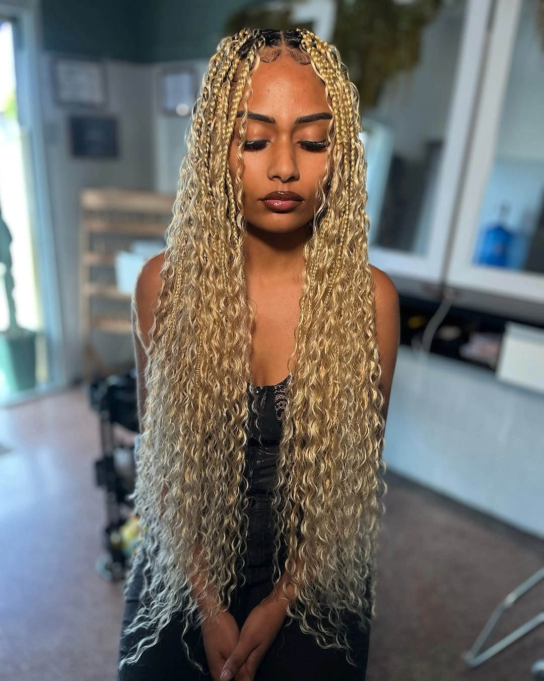 bora bora braids hairstyle Platinum Blonde Bora Bora Braids With Soft Waterfall Waves