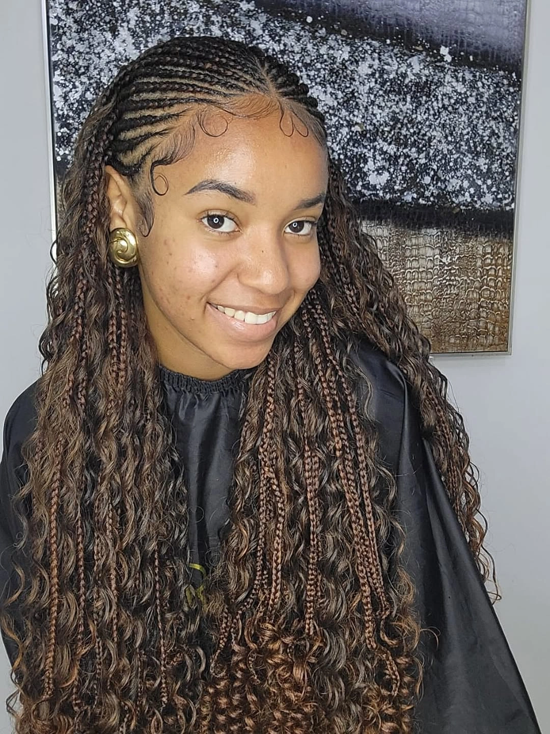 bora bora braids hairstyle Half-Braided Chocolate Waves With Sleek Cornrow Details
