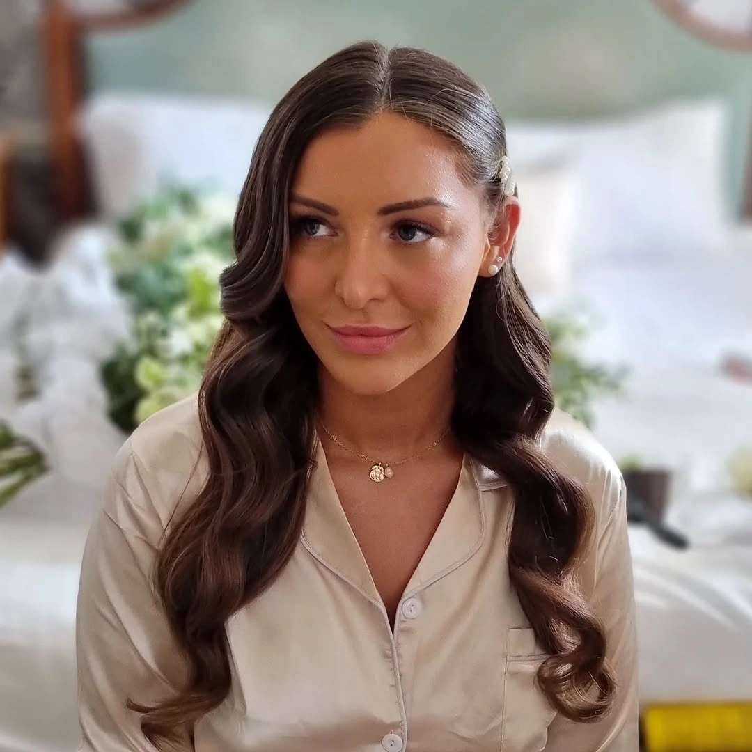 bridesmaid hairstyling Classic Side-Part Waves with Understated Elegance