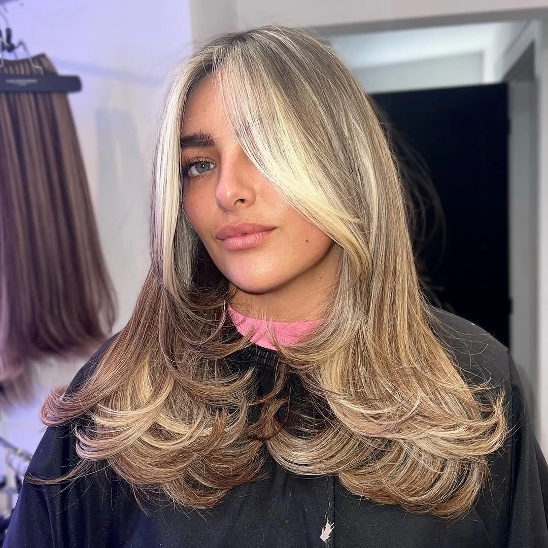choppy medium layered hair Bright Blonde Butterfly Layers With Airy Face Framing