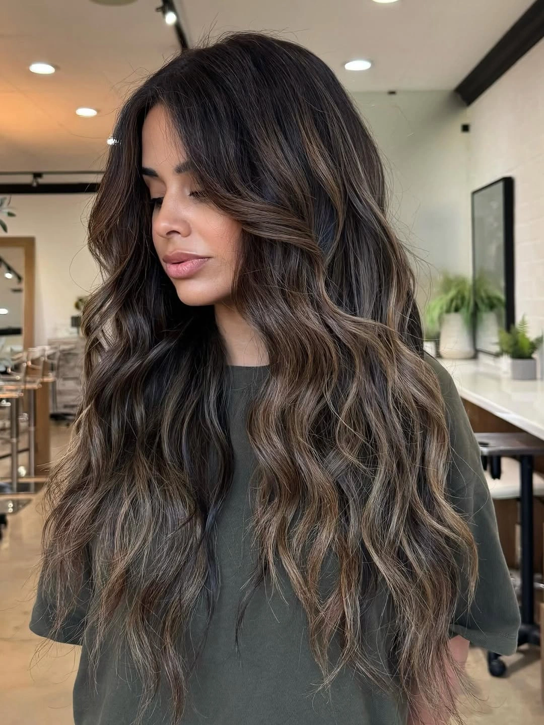 dimensional brunette hair color Fall Brunette Waves With Warm Autumn Tones