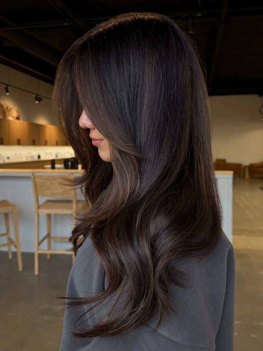 dimensional brunette hair color Espresso Brunette With Smooth Layered Texture