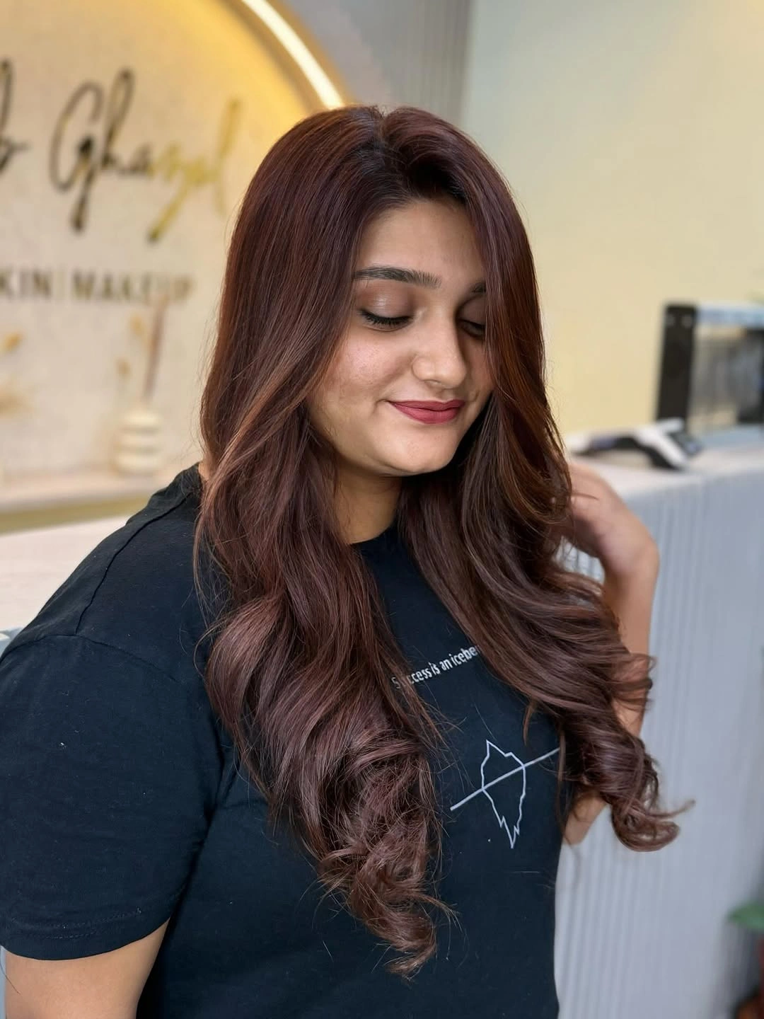 dimensional brunette hair color Cherry Brown Brunette With Romantic Dimension