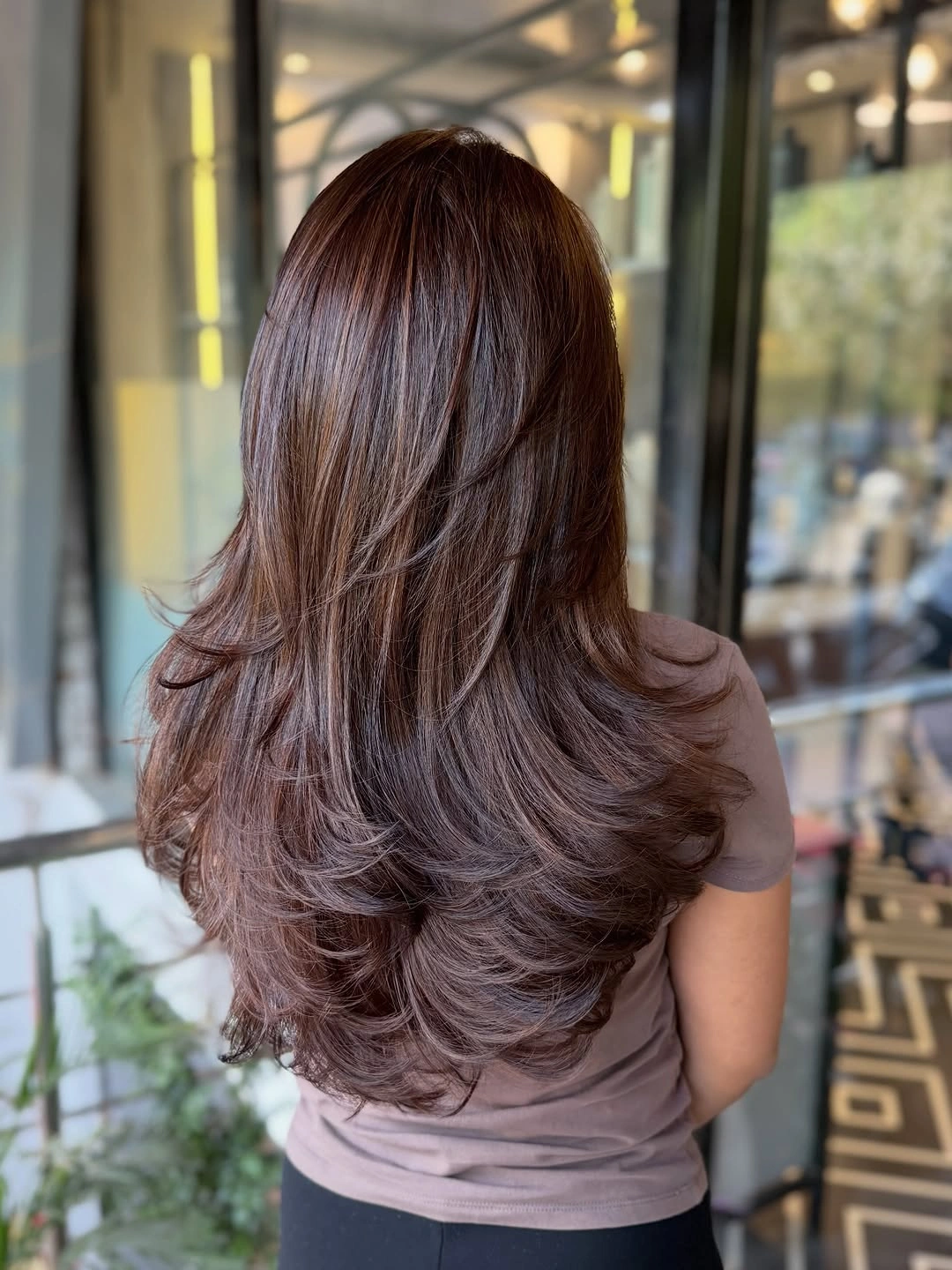 dimensional brunette hair color Long Silky Brunette Layers With Natural Shine