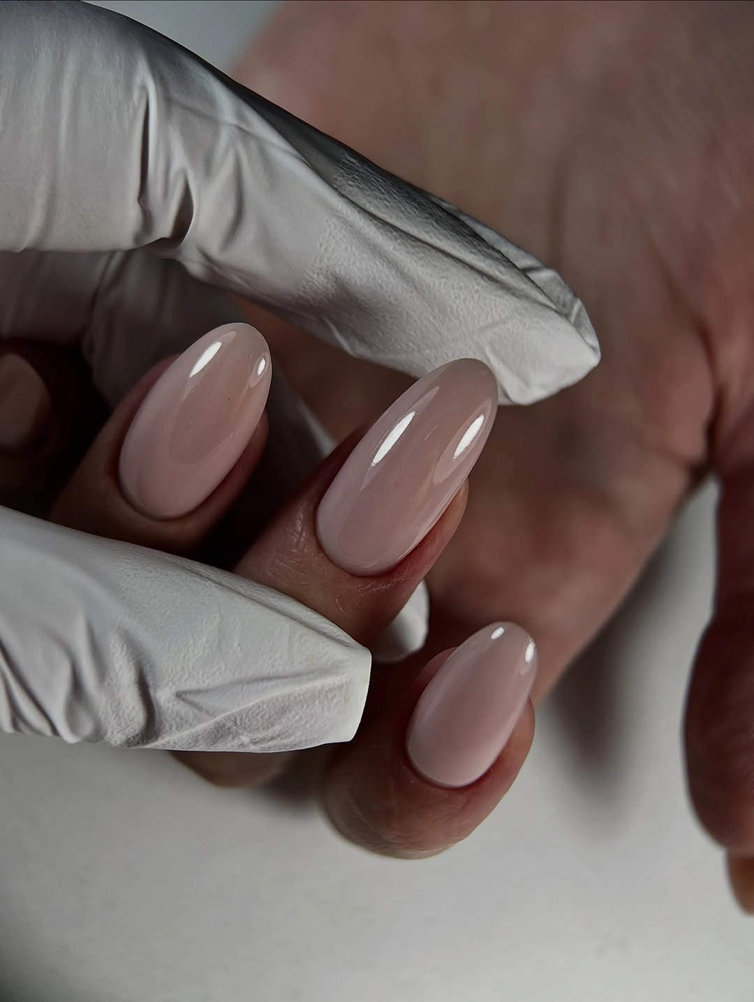 sheer milky almond nails with soft shine