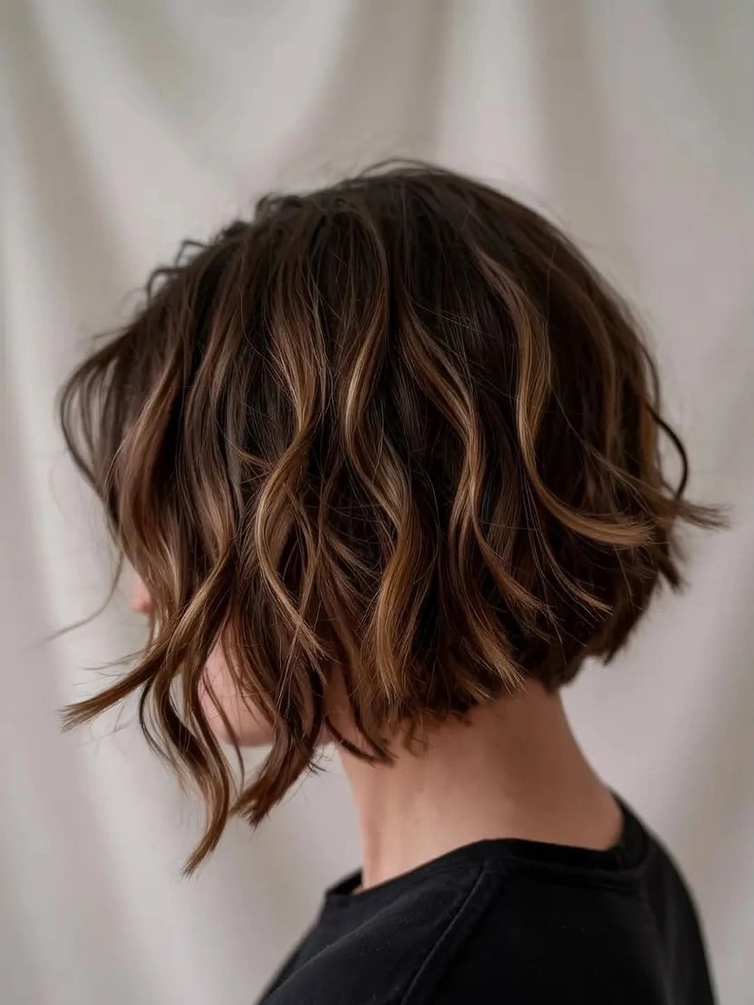 fall bob haircut ideas 2026 Chocolate Brown Textured Bob With Caramel Dimension