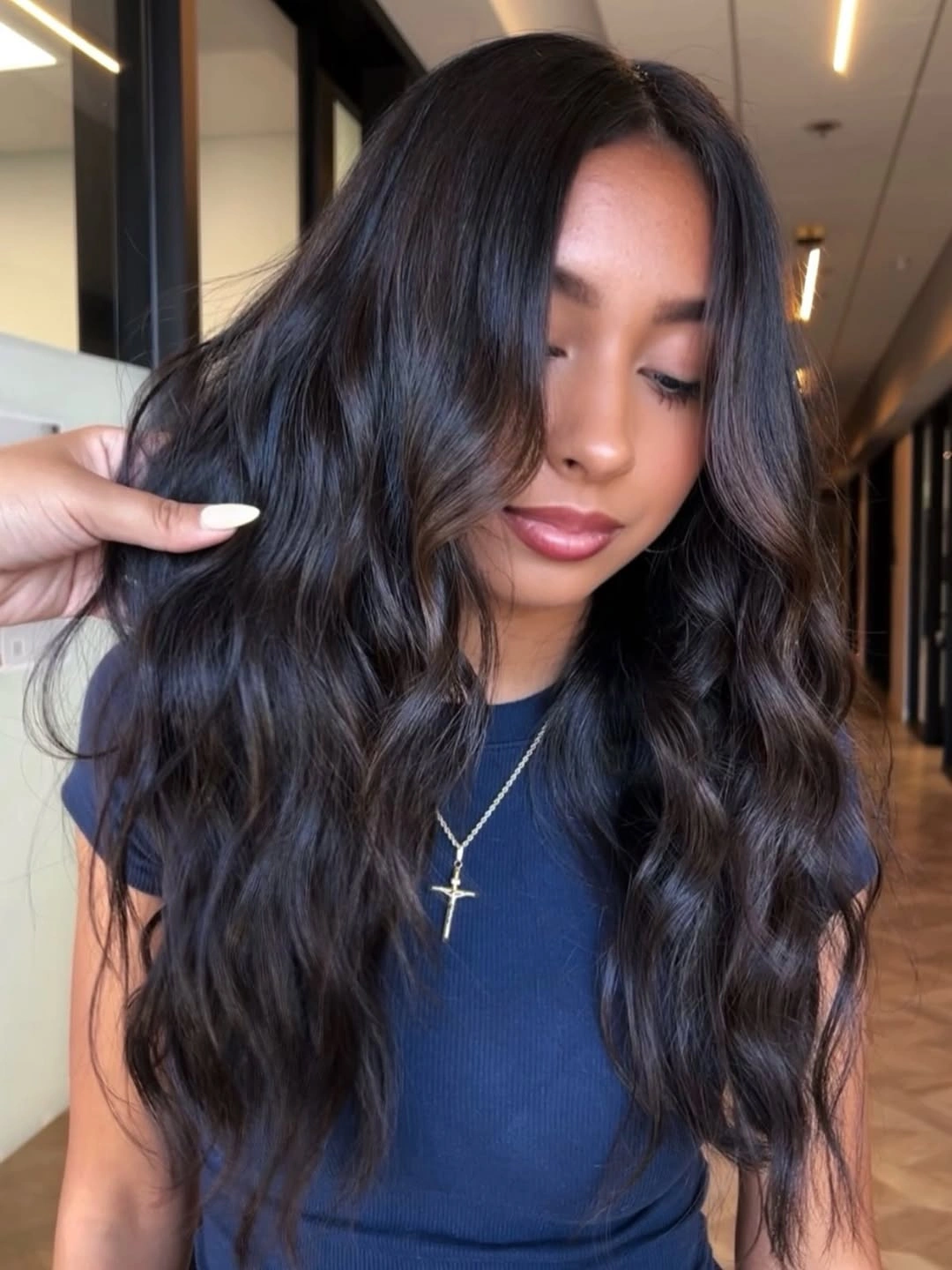 Fall brunette hair colour 2026 Cool Brunette Waves With Seamless Balayage Depth