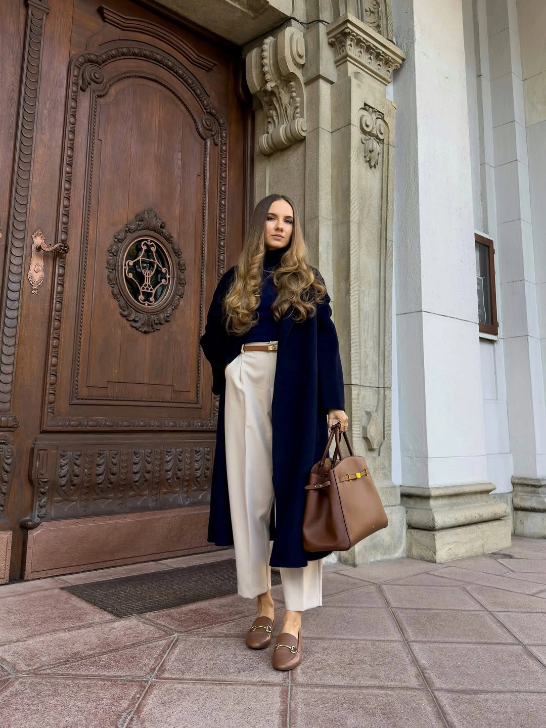 fall classy outfits women 2026 Classic Camel Accessories Meet Sophisticated Navy Layers