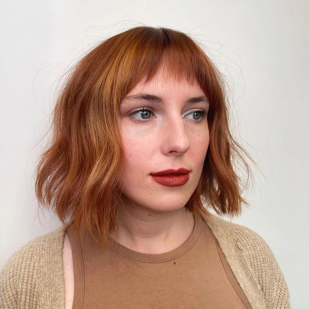 fall French Bob 2026 Textured Copper French Bob With Chic Micro Bangs