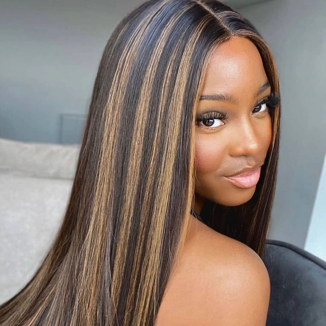 fall hair colors for black women 2026 Luxury Espresso with Golden Ribbon Highlights