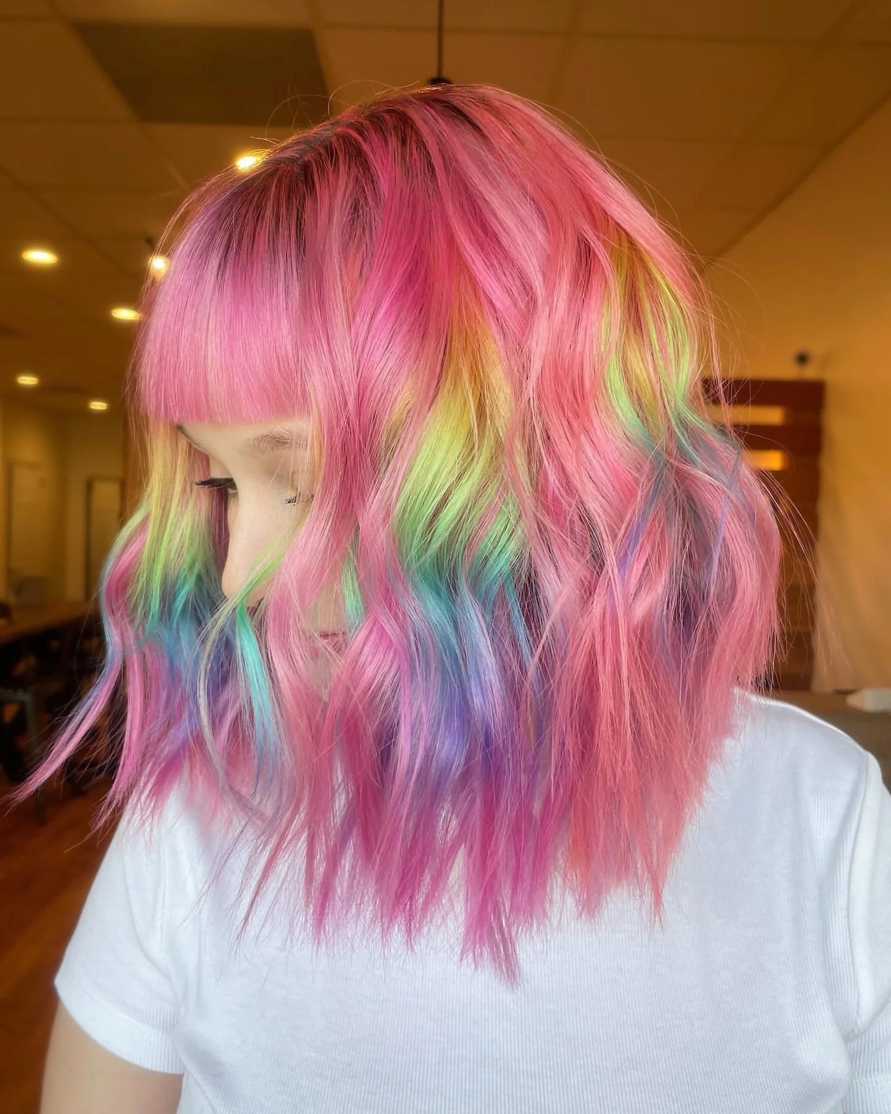 fall hair colour ideas 2026 Rainbow Peekaboo Pastels Hidden Inside Bubblegum Pink