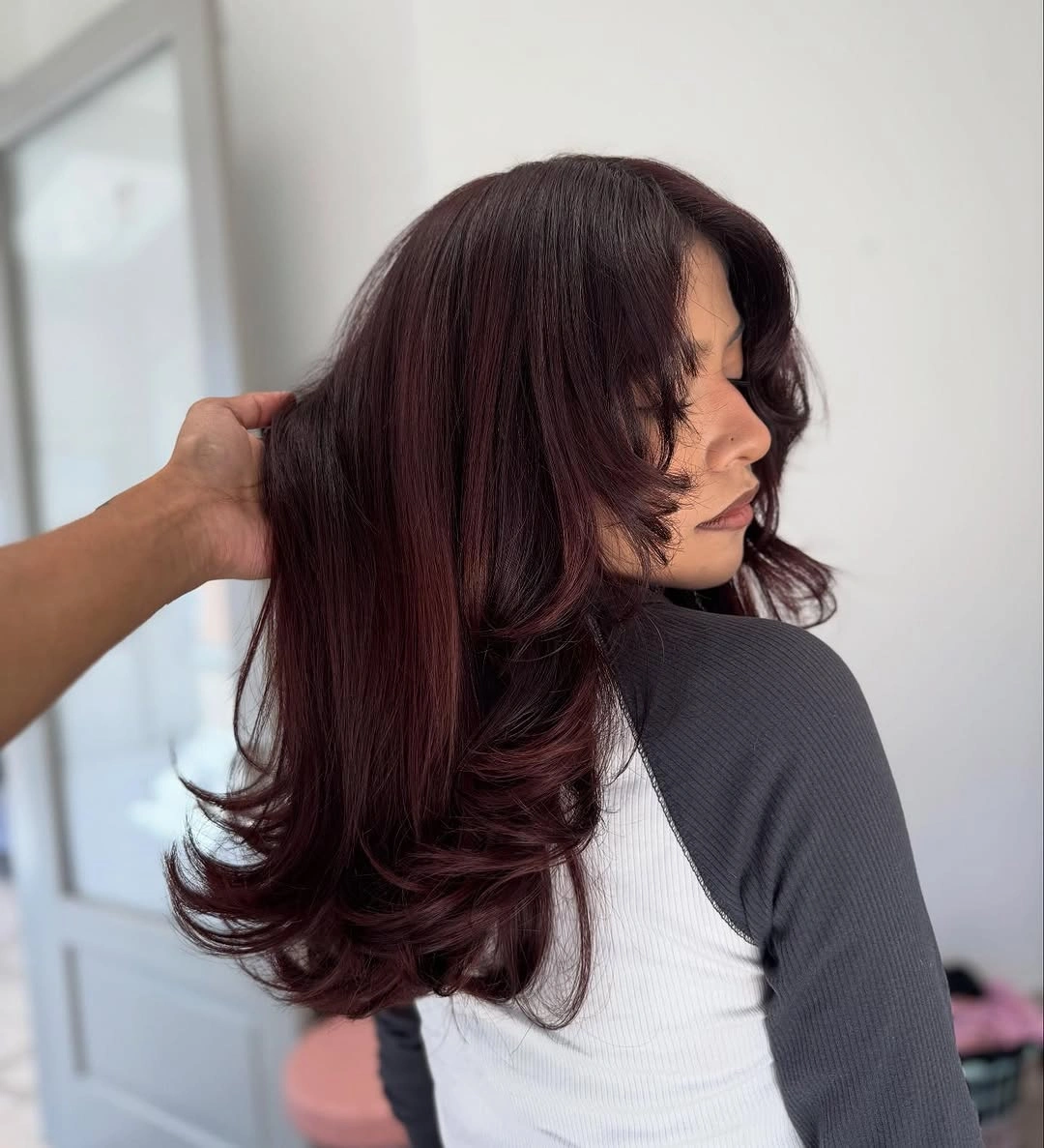 fall haircuts for women 2026 Rich Burgundy Layers That Make Long Hair Glow