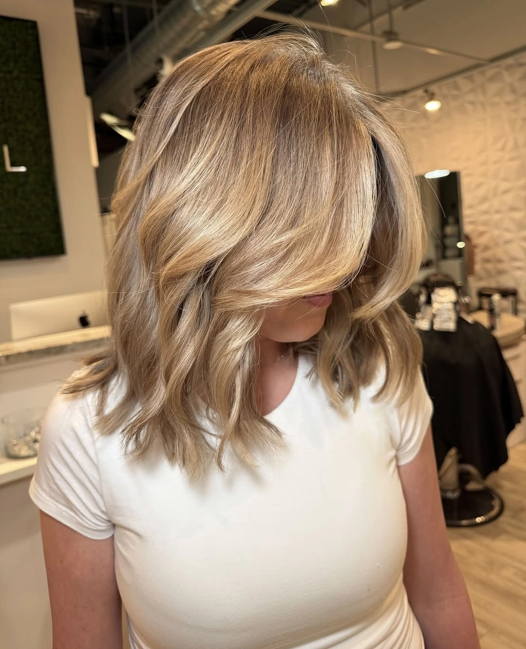 fall haircuts for women 2026 Layered Blonde Lob with Airy Curtain Fringe